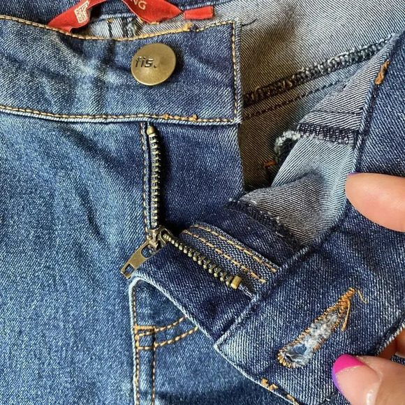 VTG FISHING JEANS Y2K MID RISE DARKBLUE Floral XL RAVE PUNKY FISH STRETCH POCKET - Picture 8 of 12